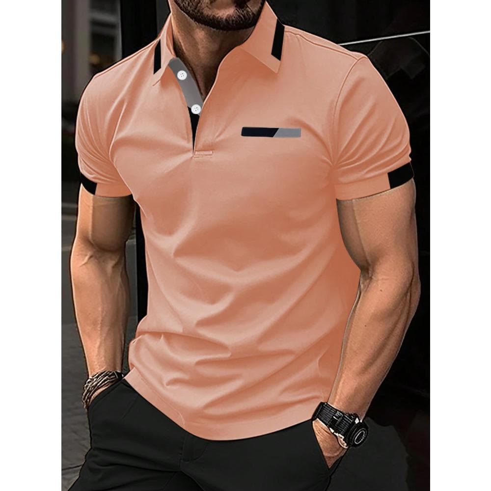 Manfinity Homme Men's Summer Color-Block Short Sleeve Casual Polo Shirt For Commuting 3XL