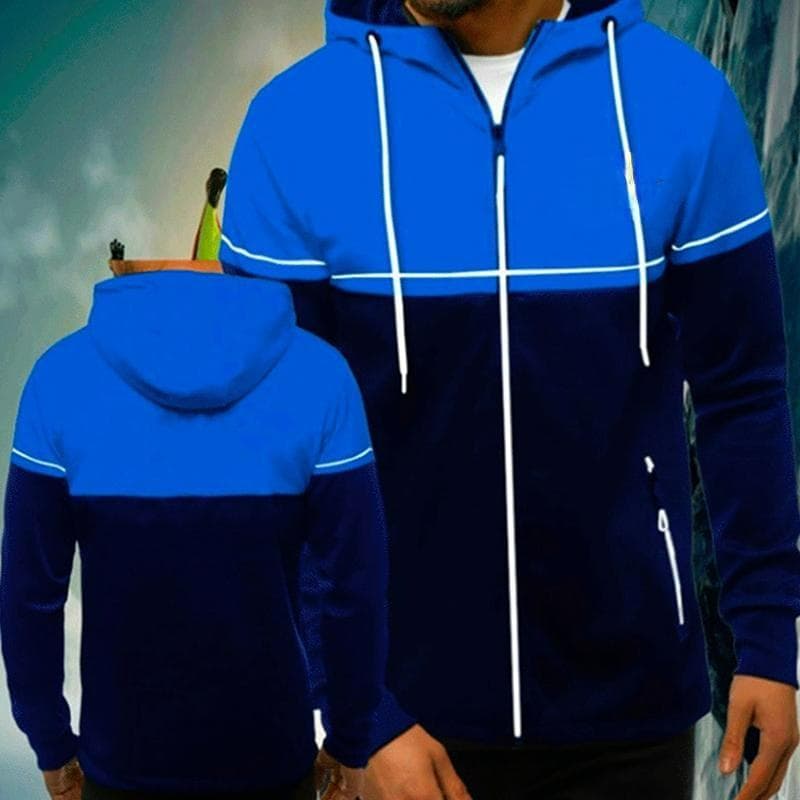 2024 Autumn and Winter New Men's Casual Cardigan Hooded Sweater Youth Color Matching Men's Jacket 3XL blue