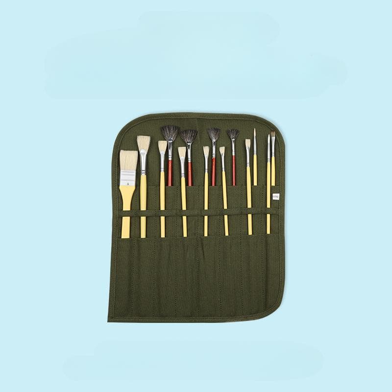 Painting Brushes Canvas Storage Bag, Watercolour and Gouache Brushes Calligraphy Brushes Storage Bag, Roll up Pen Bag green