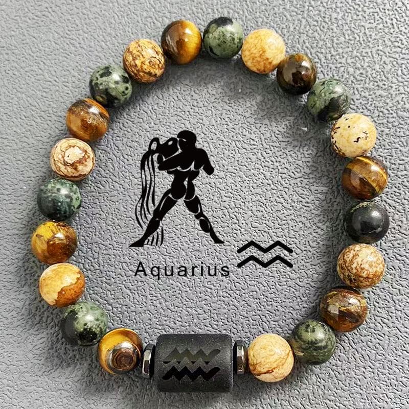 Natural Beads bracelets 12 Horoscope Lucky Natural Stone Tiger Eye Zodiac Beaded Bracelet For Women Men