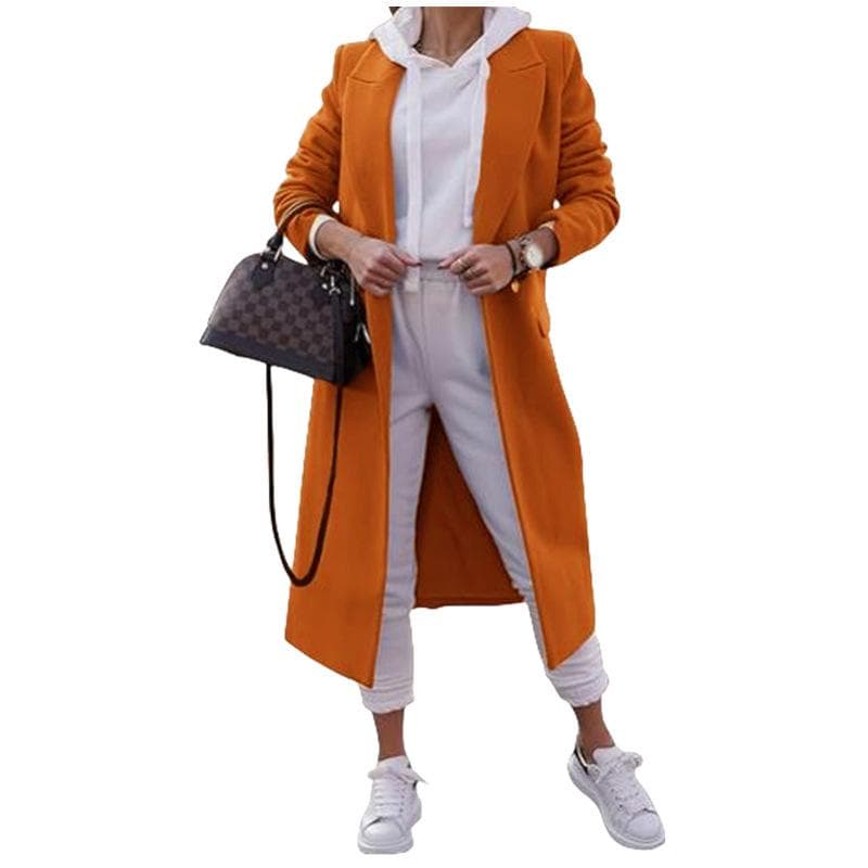 Autumn and Winter Woolen Women's Long Cardigan Coat L yellow