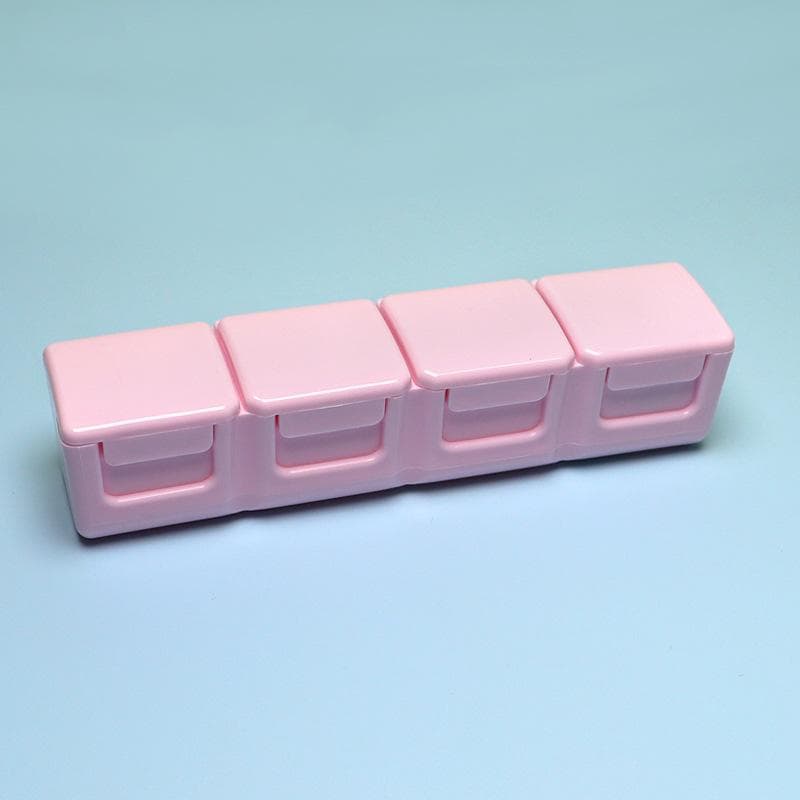 Portable 4-compartment pill box Pills children's portable storage box Mini medicine divided into compartments moisture proof and dust proof pink