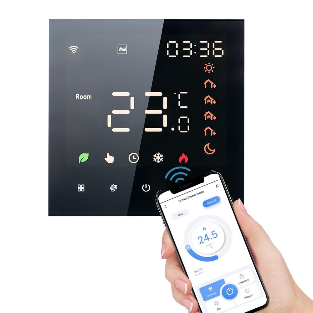 Smart Tuya WiFi Thermostat Voice Control 16A Digital Programmable LCD Display Touchscreen 16A Electric Heating T black