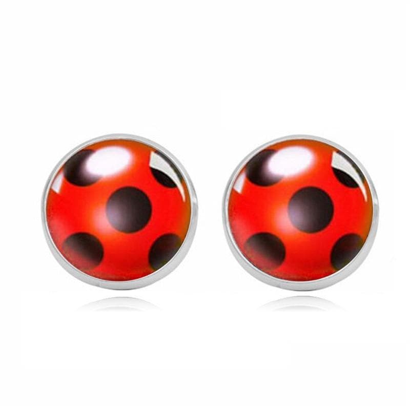 2020 New Ear Clip Ladybug Earrings Cosplay Ladybug Circle And Ladies Ladies Polka Dot Earrings Girls Party Gifts Anime Jewelry red