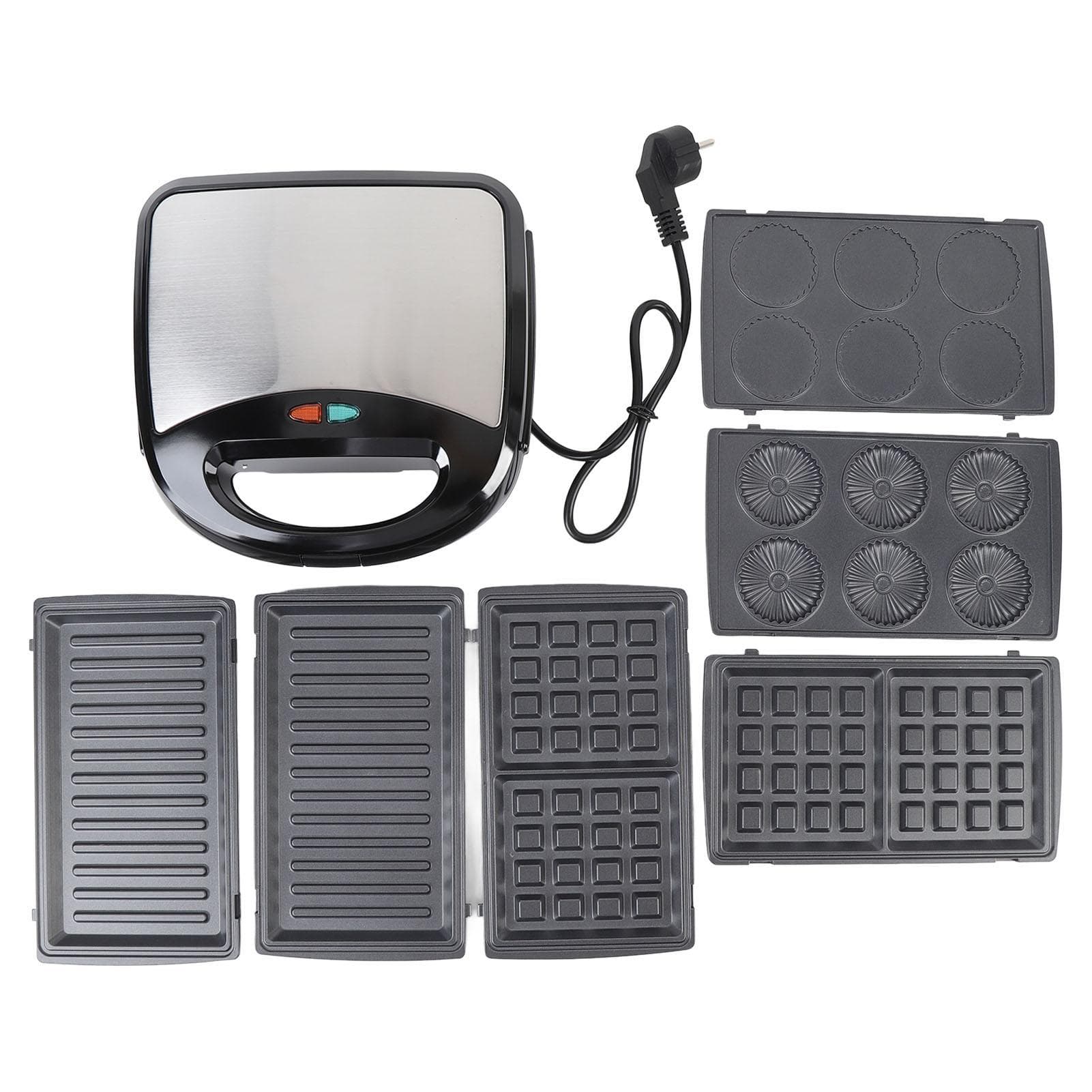 Breakfast Maker Press Nonstick Fast Heating 4 in 1 Waffle Maker with Removable Plates EU Plug 220V