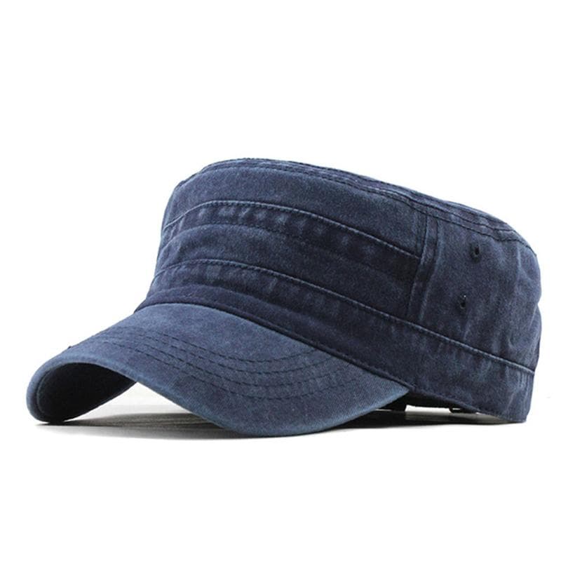 Classic retro men's cotton flat baseball cap and adjustable hat winter warm hat blue