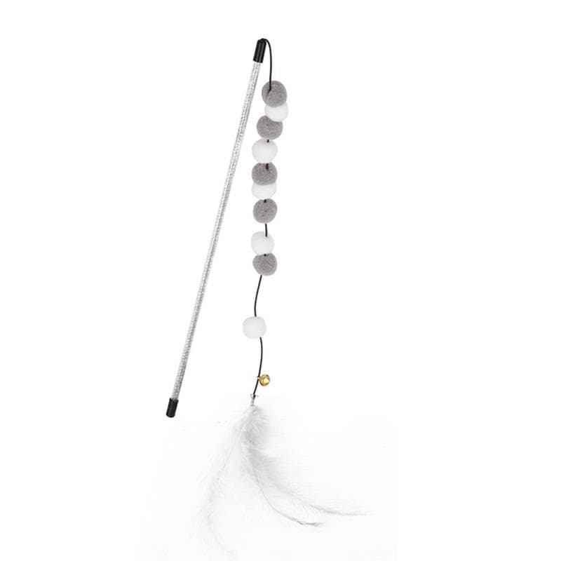 Pompom Cat Toys Interactive Stick Feather Toys Kitten Teasing Playing Plush Ball Pet Supplies For Cat Toy grey