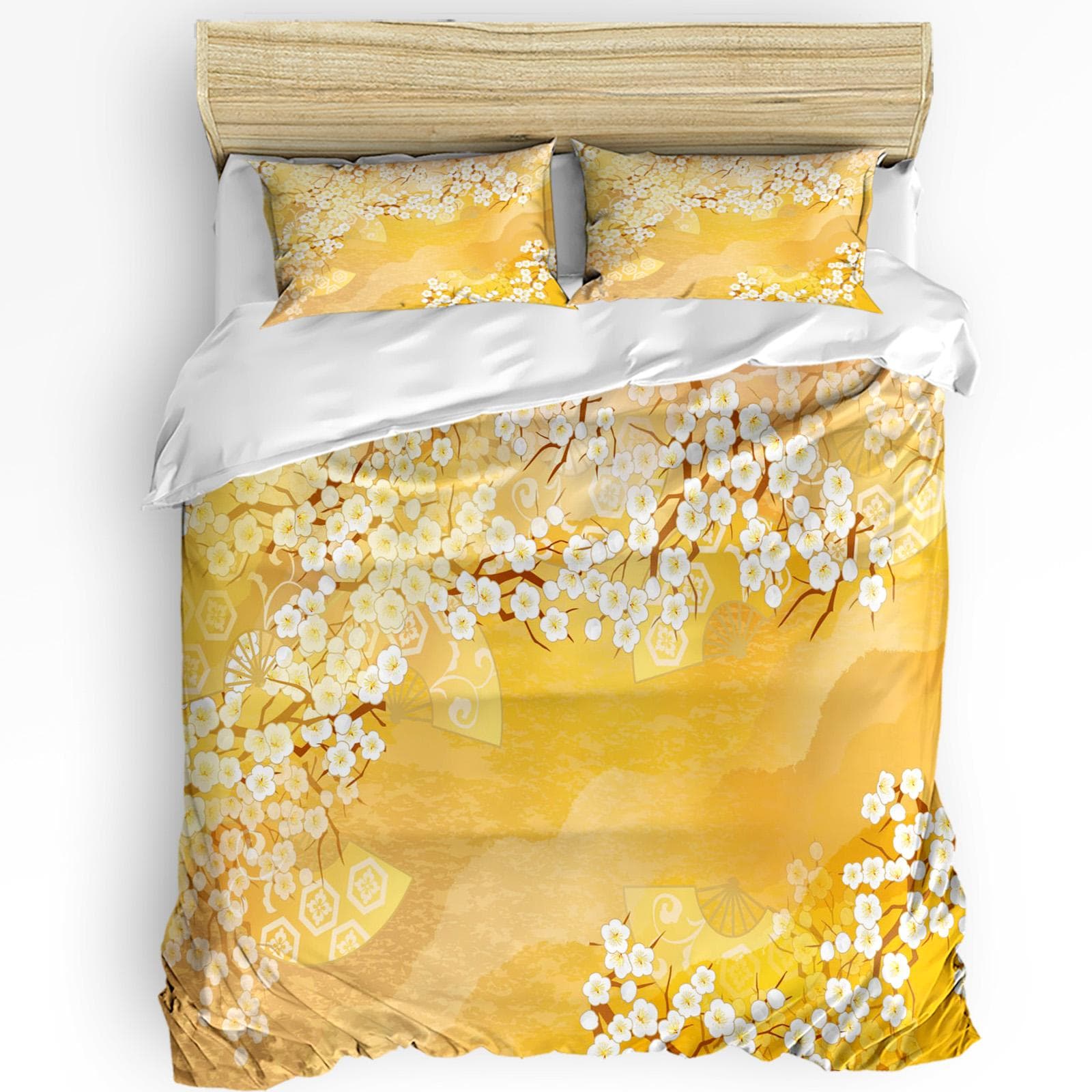 Japanese Mount Fuji Sakura Tree Flower Duvet Cover 3pcs Bedding Set Home Textile Quilt Cover Pillowcases Bedding Set No Sheet AU King(245x210cm)