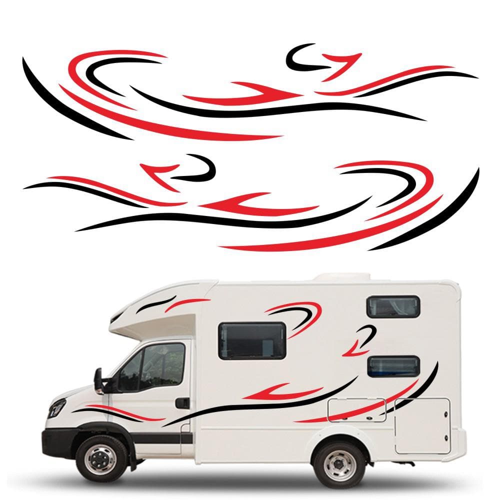 Car Auto Body Sticker Self-Adhesive Side Truck Graphics Decals Fitment for Camper Caravan RV Trailer red