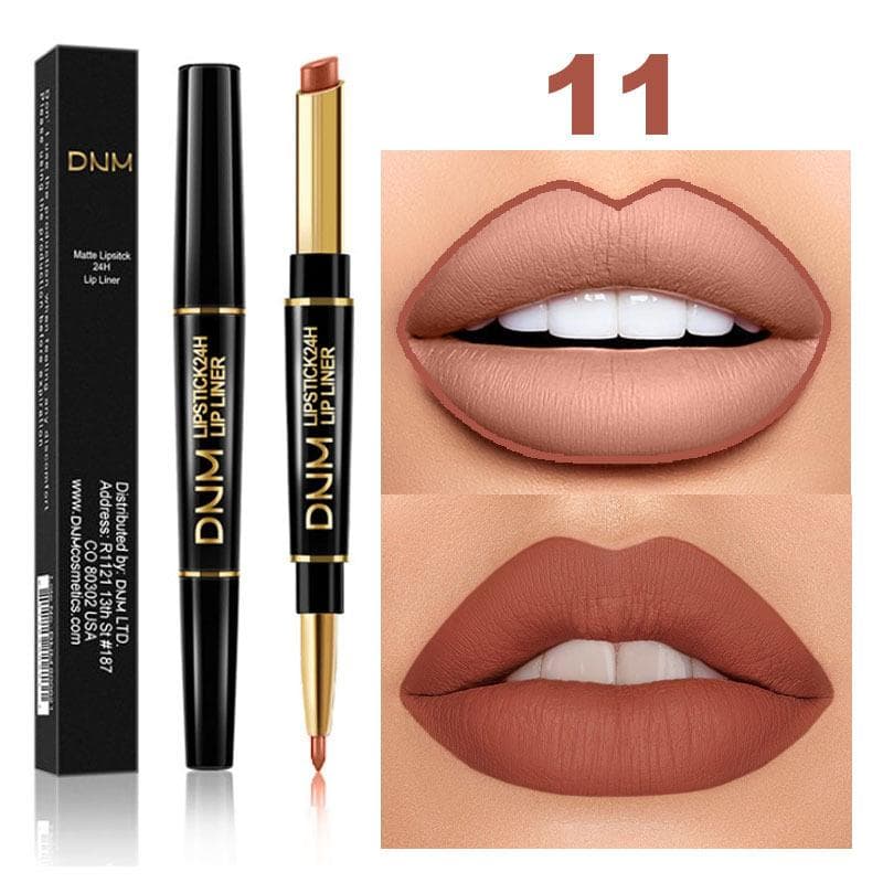 DNM Double Ended Lipstick Lip Liner Pearlescent Matte Waterproof Non-Stick Lipstick 11