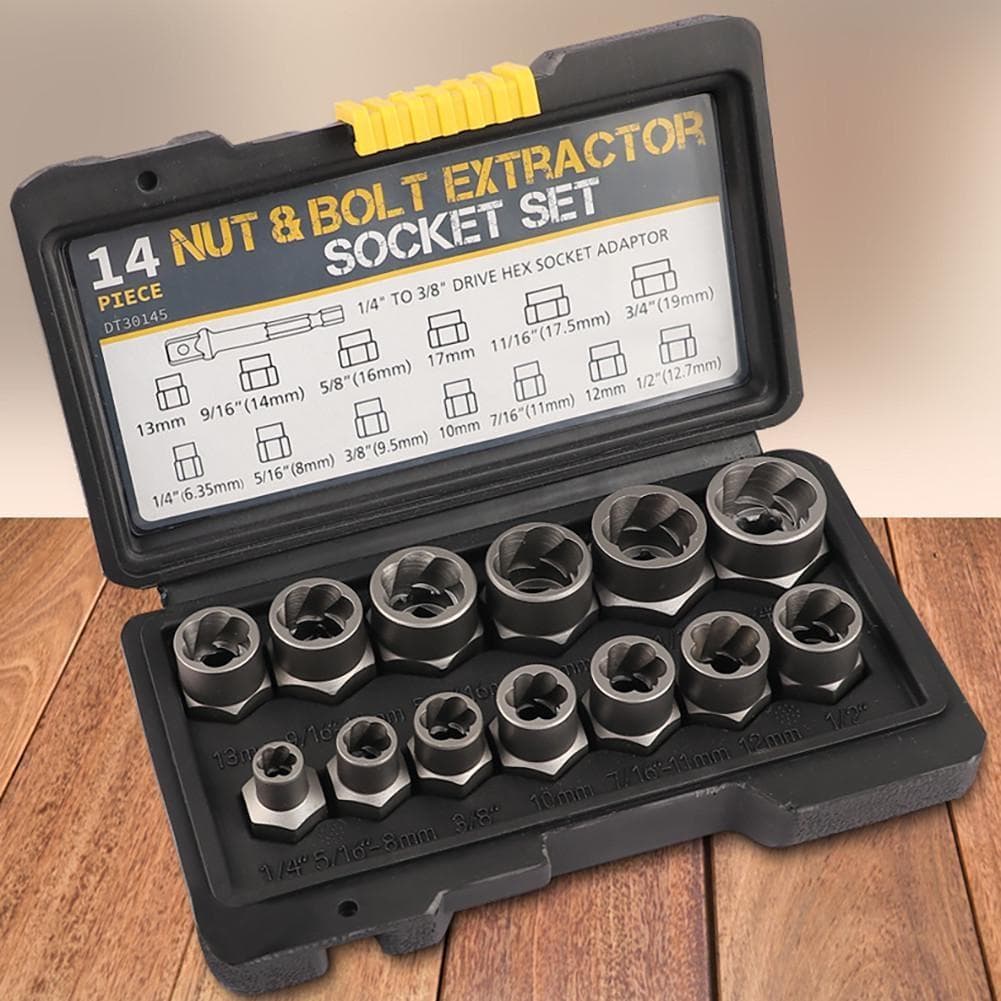 14Pcs Nut Extractor Extraction Socket Set Impact Bolt Nut Remover Set Bolt Extractor Tool Kit for Removing Damaged Bolts Nuts Screw Pack of 14 black