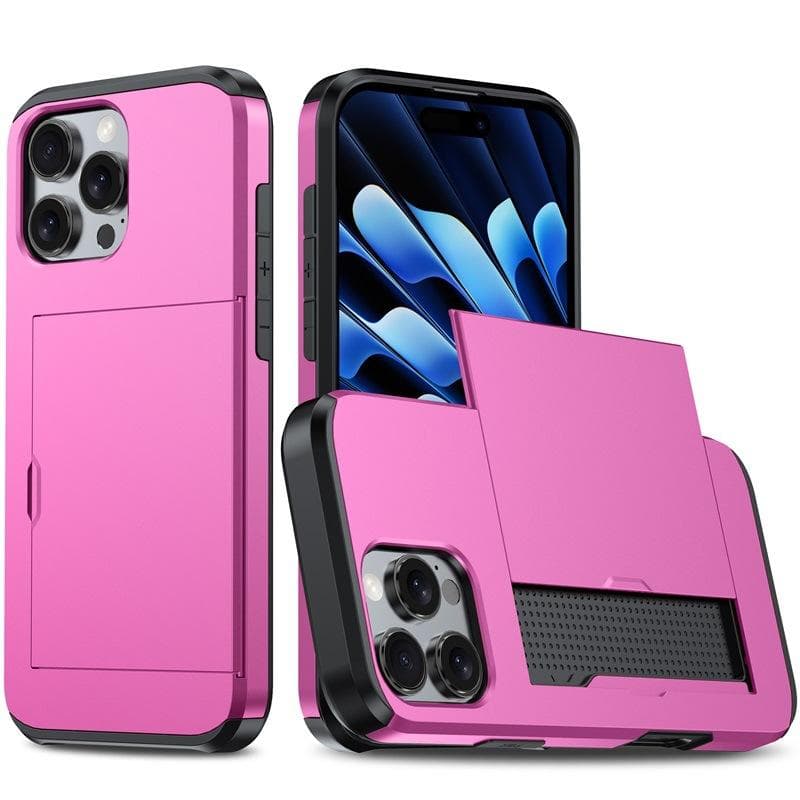 Applicable To IPhone16 Mobile Phone Case Apple 15 Sliding Cover Card Two-in-one Anti-fall 14Pro Wallet Protective Case SE samsung s24Ultra pink