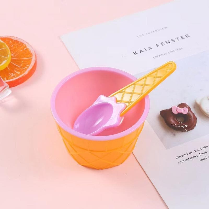 Ice Cream Bowl And Spoon Set, Reusable Ice Cream Cup,Set Of Ice Cream Birthday Party Decoration,Ice Cube 1 Set (1 Cup + 1 Spoon)