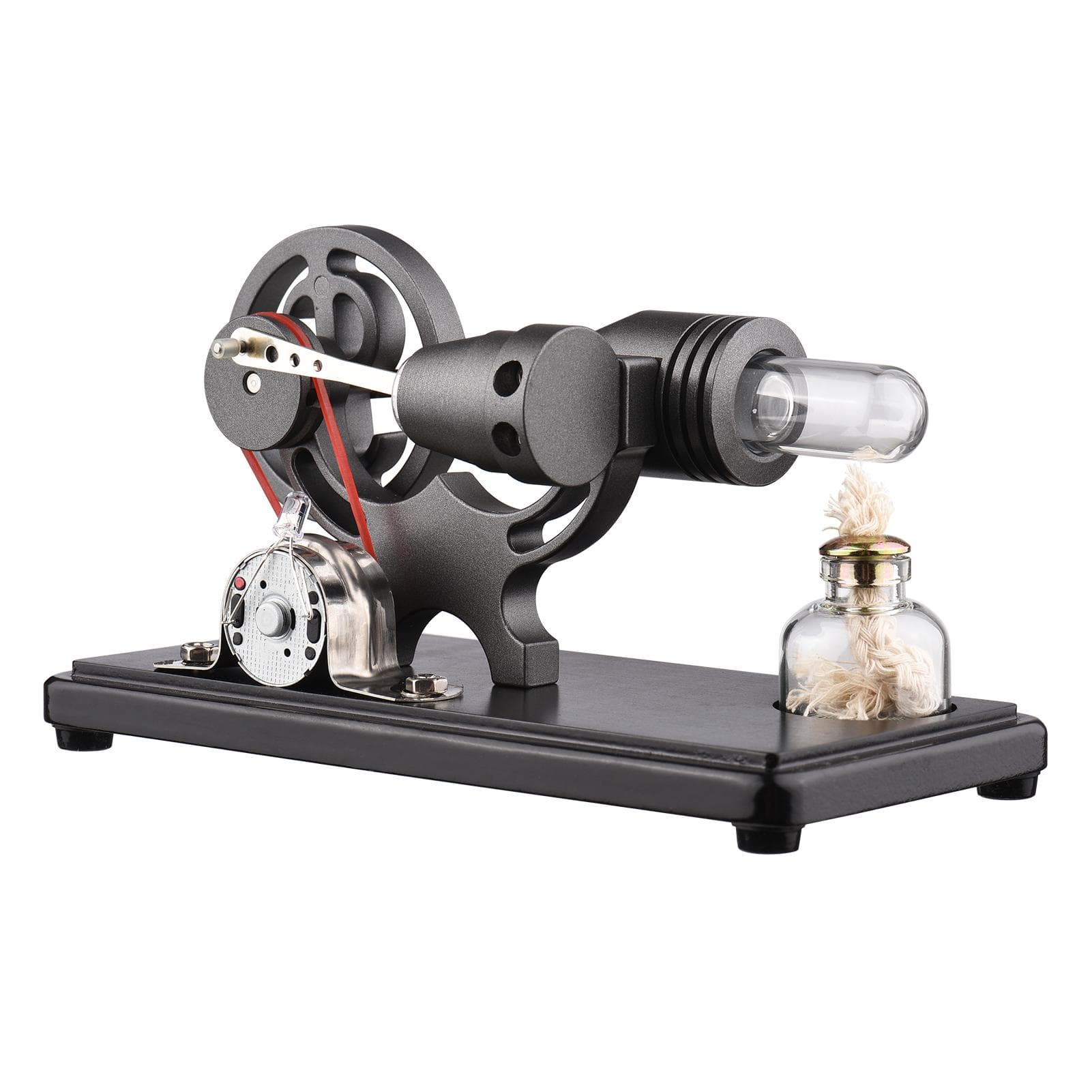 Hot Air Stirling Engine Electricity Generator Motor Model with LED Light Dollar Flywheel Design dark gray
