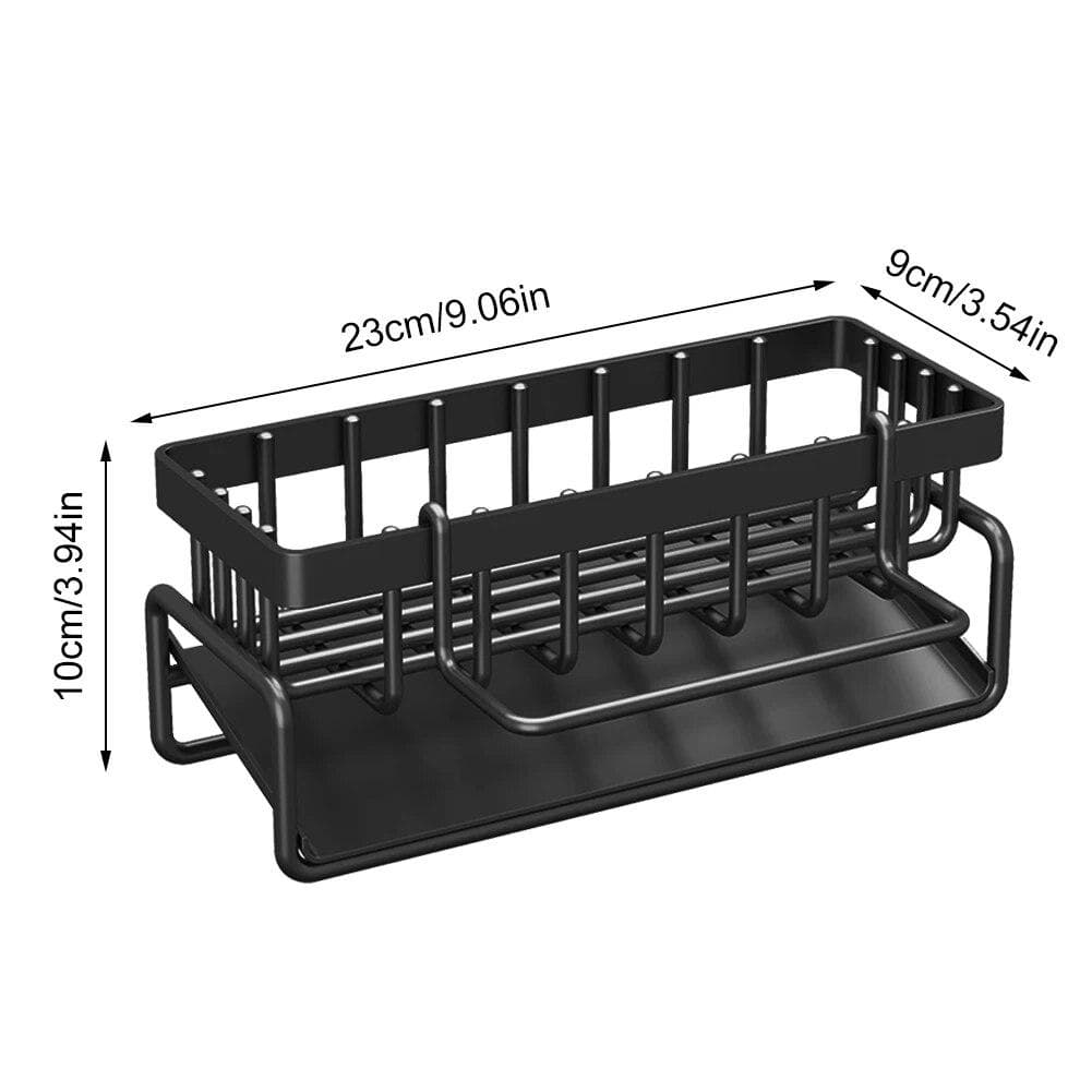 Kitchen Sink Rack Organizer Kitchen Sink Sponge Holder With Self-draining Tray Dish Soap Scrub Dishcloth Shelf Stainless Steel black