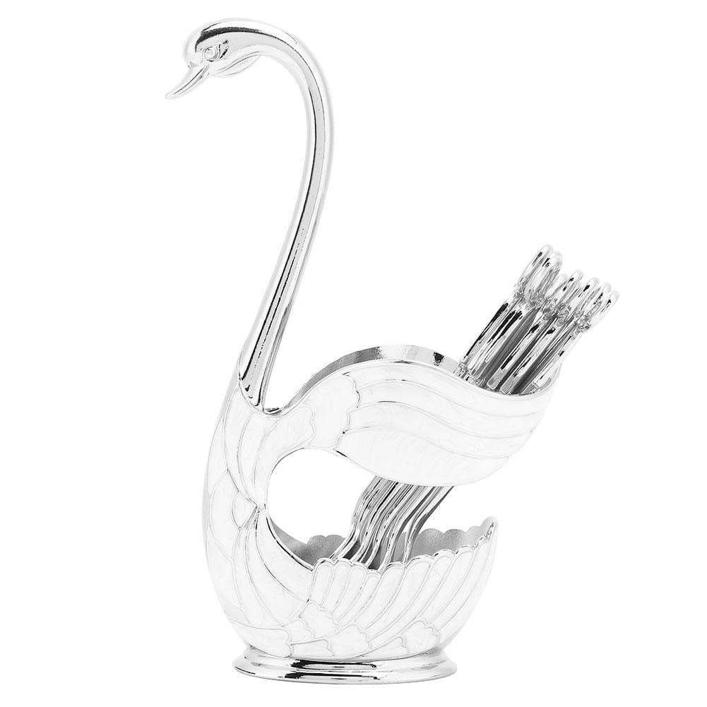 Coffee Dessert Spoon Set European Style Elegant Swan Fruit Scoop Holder Decorative TablewareSilver