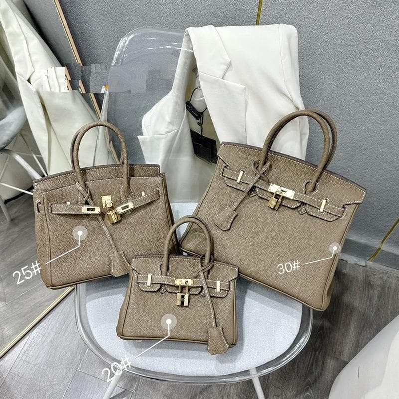 New Gold Buckle Silver Buckle Layer Cowhide Togo Platinum Bag Genuine Leather Women's Bag Hand-held Bag 20x10x16cm