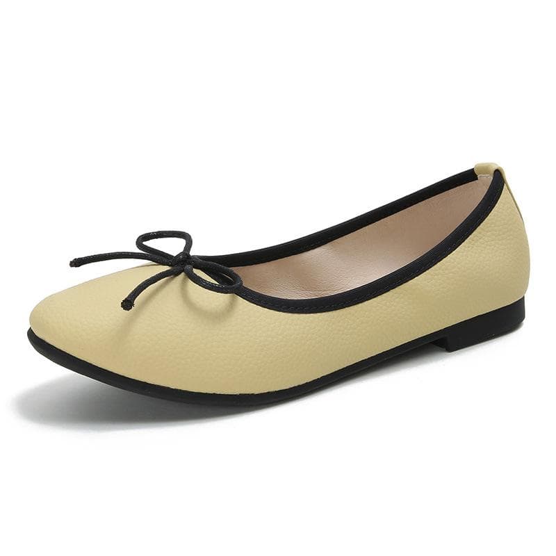 Spring and Summer Gentle Bowknot Square Toe Shallow Mouth Flat Bottom Soft Bottom Ballet Shoes Women 33 yellow