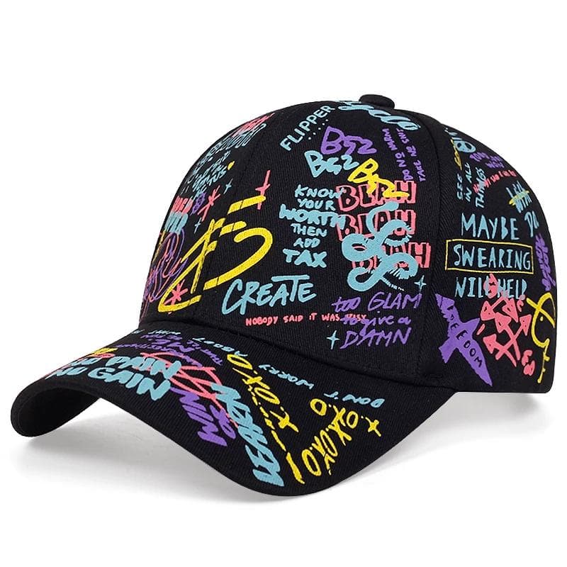 Baseball Cap Graffiti Sun Hip Hop Cap Visor Spring Hat Men Adjustable Snapback Cotton Cap For Women Men Hats black