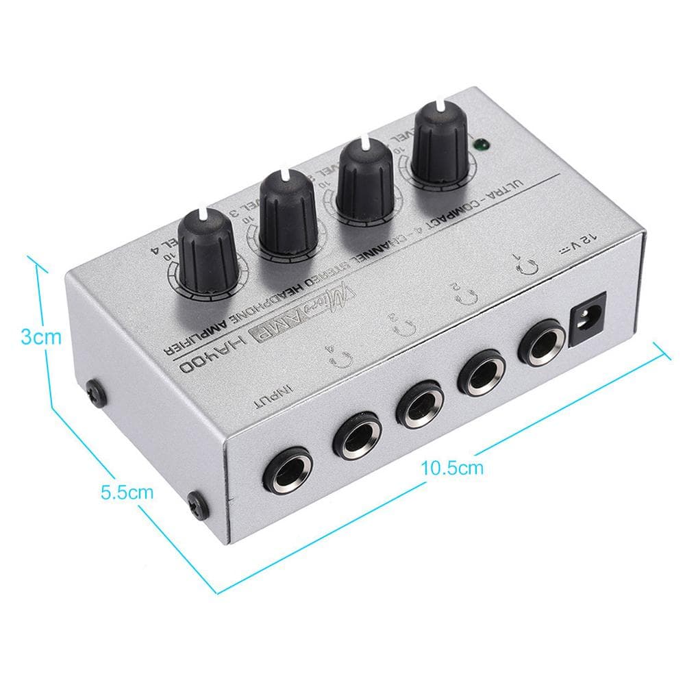 HA400 Ultracompact 4 Channels Mini Audio Stereo Headphone Amplifier with Power Adapter US Plug silver