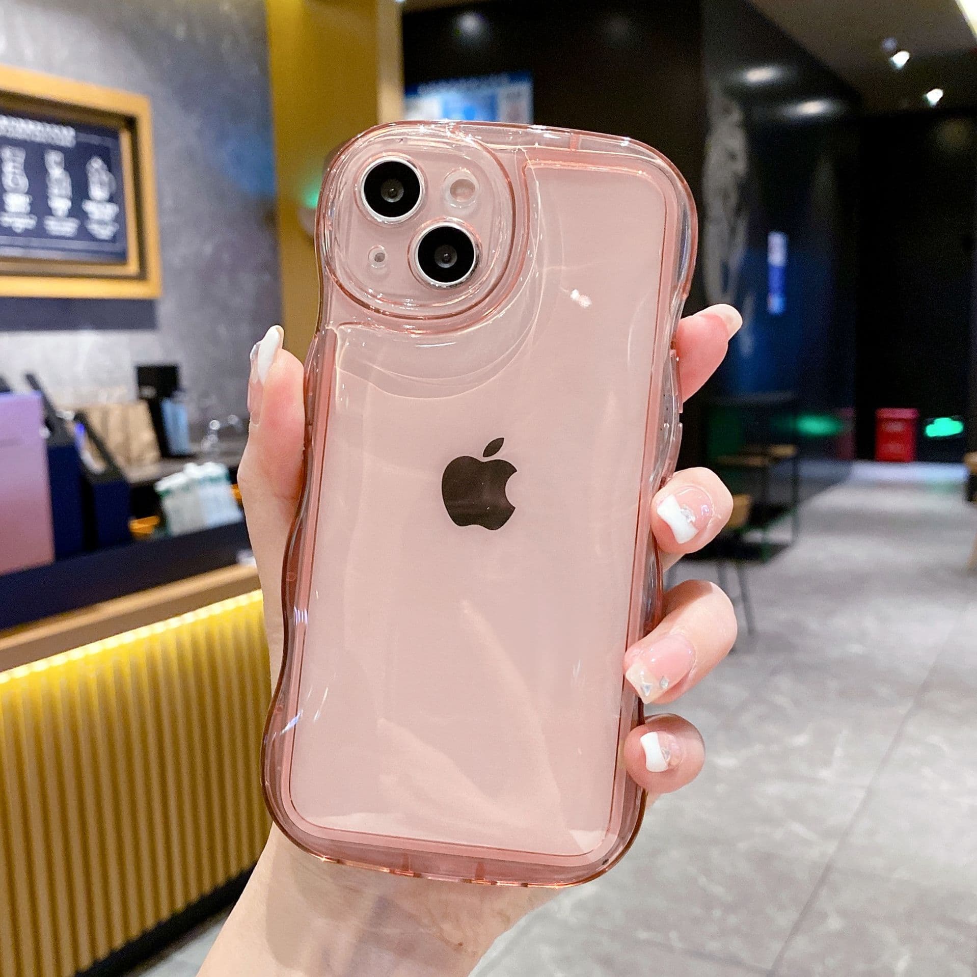 Applicable To IPhone15 Transparent Protective Case Apple 11 Wave Air Cushion Mobile Phone Case 14 Bubble Anti-fall 12 All Inclusive 16 iphone16PROMAX pink