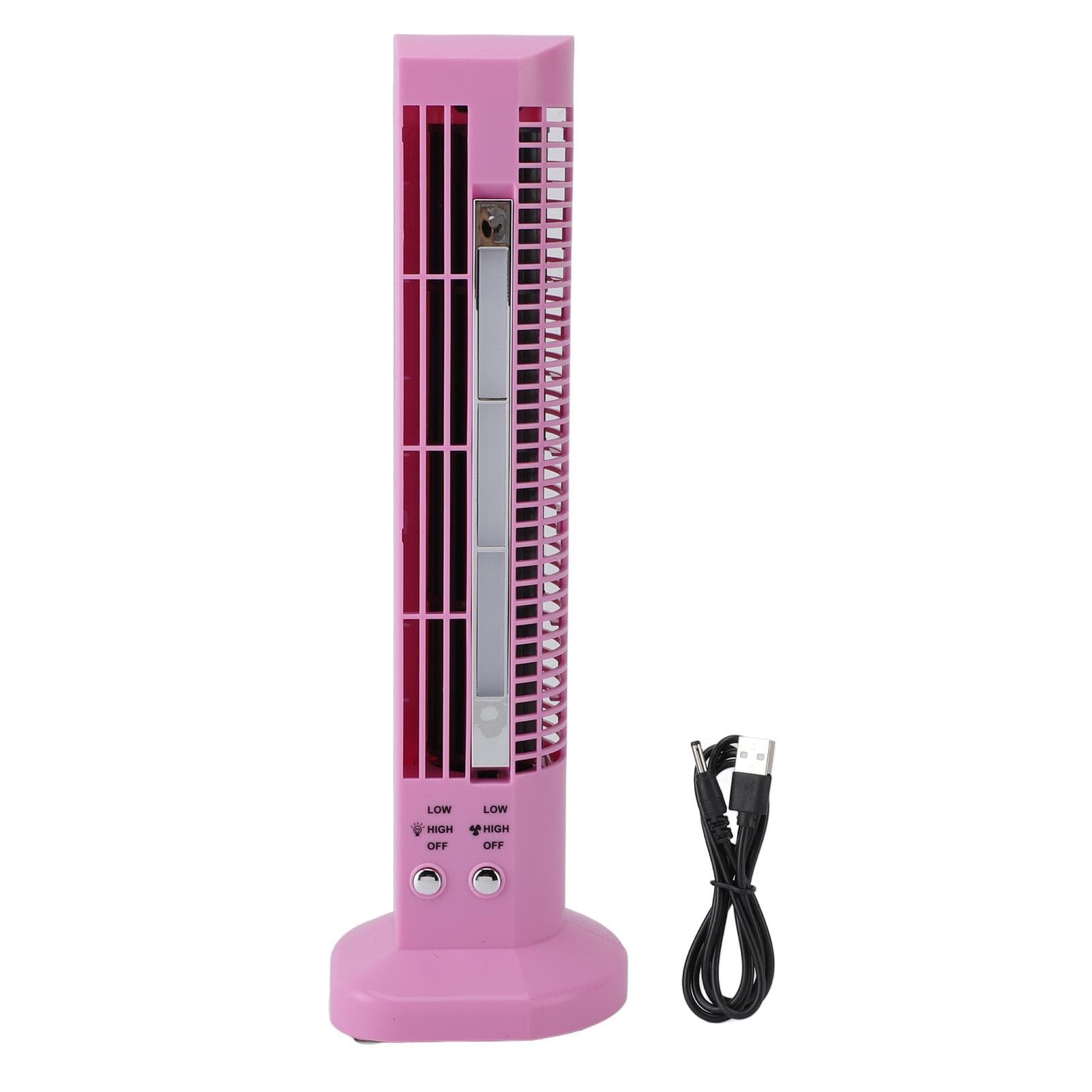 Mini Desktop Tower Fan Bladeless Portable Fan with Light for Work Leisure USB Plug in Pink pink