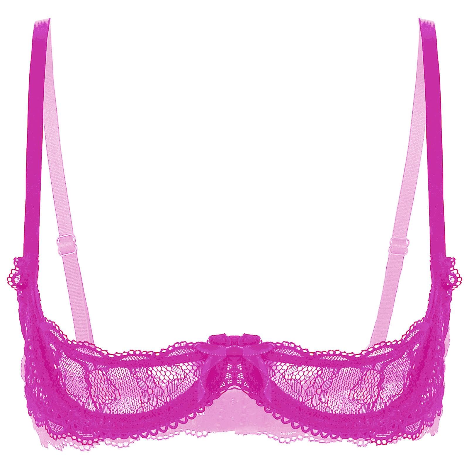 Adults Sheer Mesh Bra Featuring 1/4 Cups and Decorative Lace Details for Everyday Wear XL Rose