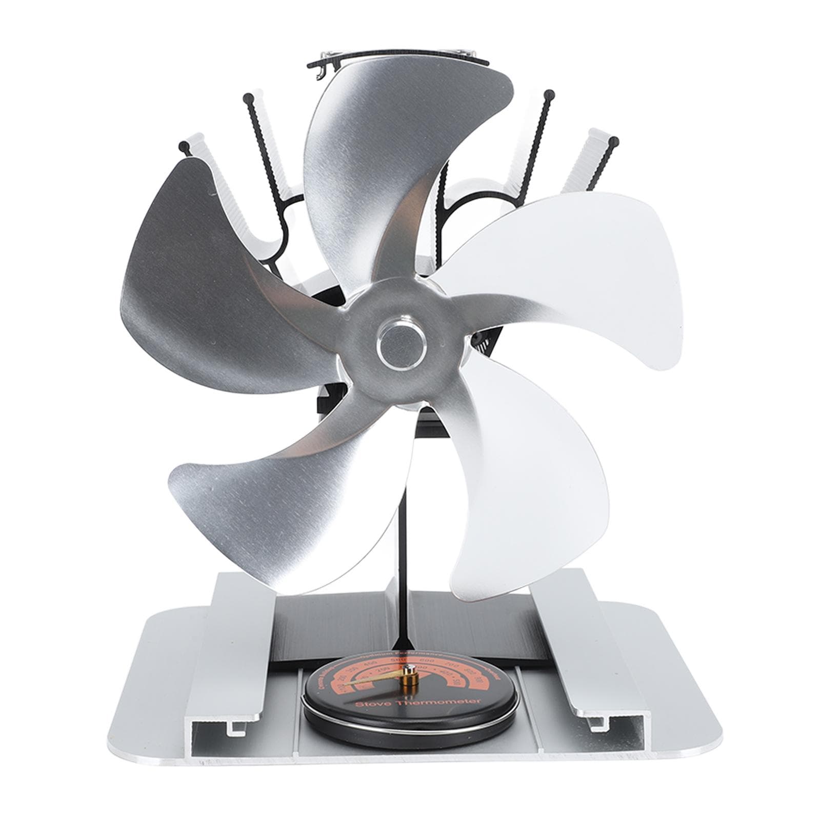 Heat Powered Stove Fan 5 Blade Aluminum Alloy Vertical Thermal Powered Fireplace Fan with silver