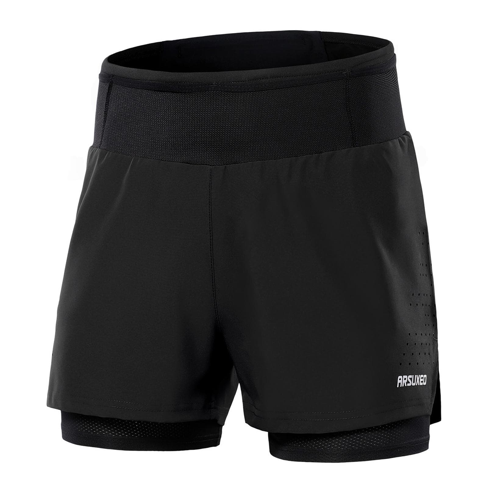 Men 2 in 1 Running Shorts High Waist Athletic Shorts Sport Shorts Workout Shorts with Pockets for XL black