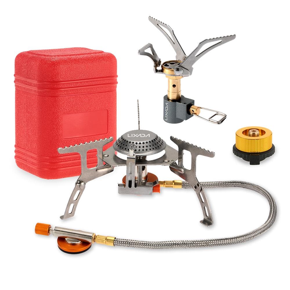 Lixada 3000W Portable Camping Cookware Set Folding Mini Pocket Stove Camping Gas Stove Split Burner Stove & Adapter