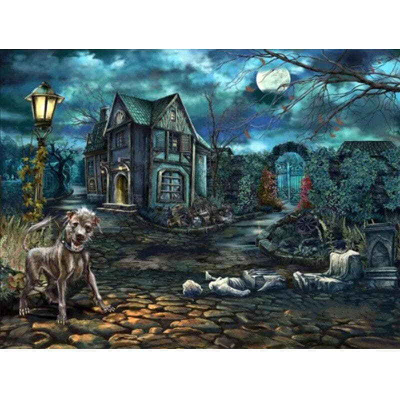 5D Diamond Embroidery Mosaic Picture Mysterious Night House Full Round Diamond Painting 20X30CM