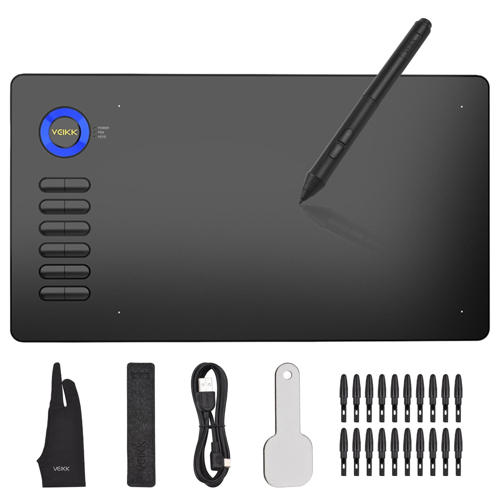 VEIKK A15 Graphic Drawing Tablet with 8192 Sensitivity Battery-free Pen 12 Hotkeys 10x6Inch 250RPS blue