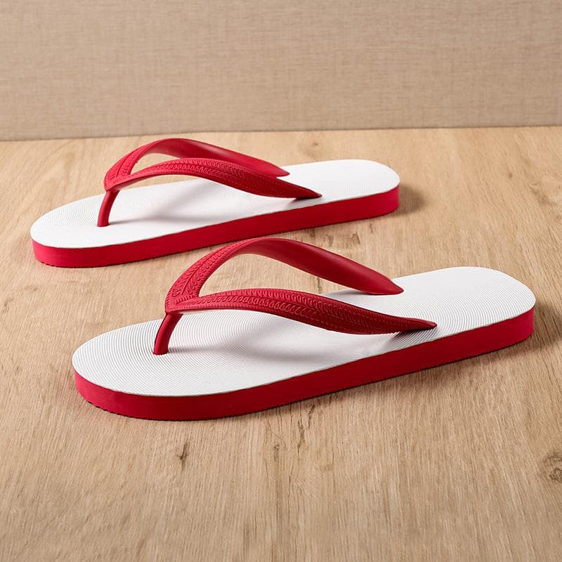 Men's Fashion Wear Beach Outside In Summer, Anti-skid Outdoor, Wear-resistant Rubber Soft Bottom Flip-flops 44 red