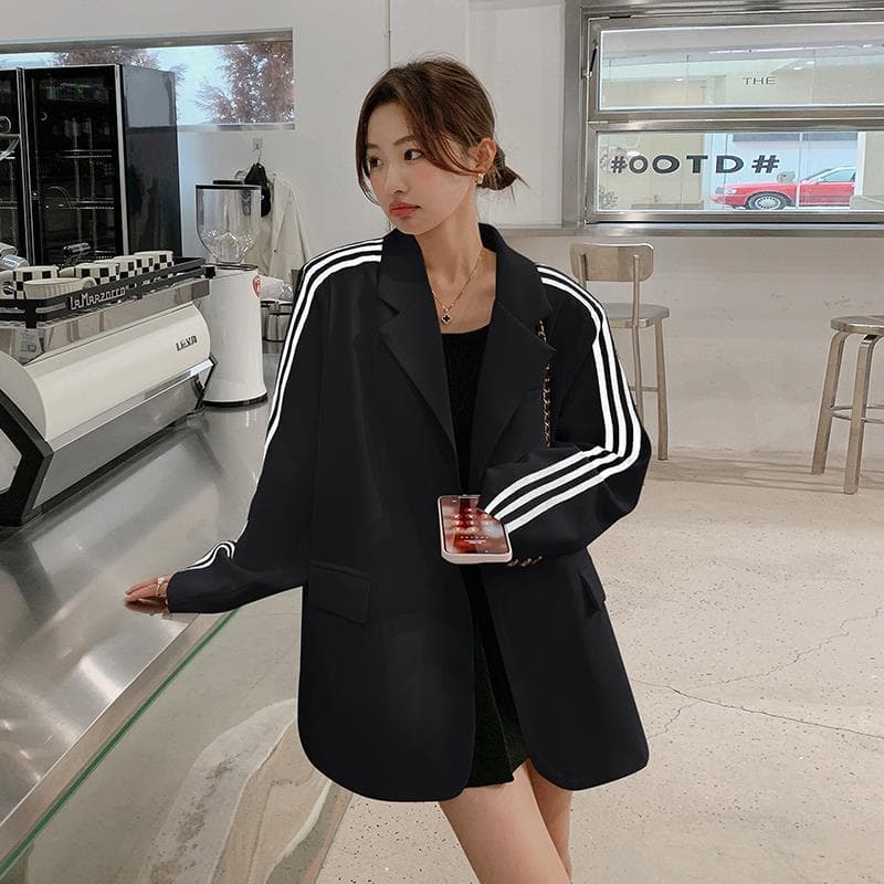 Black Blazer Women's Spring and Autumn New Three-bar Suit S black