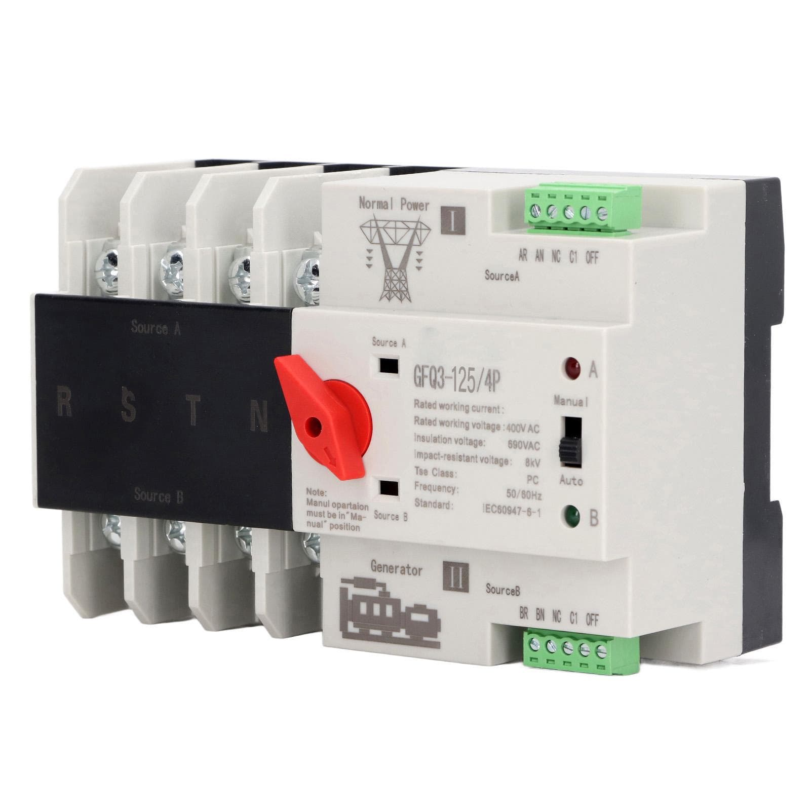 4P AC400V 80A Dual Power Automatic Transfer Switch ATS Changeover Timing Controller Switch 50 60Hz