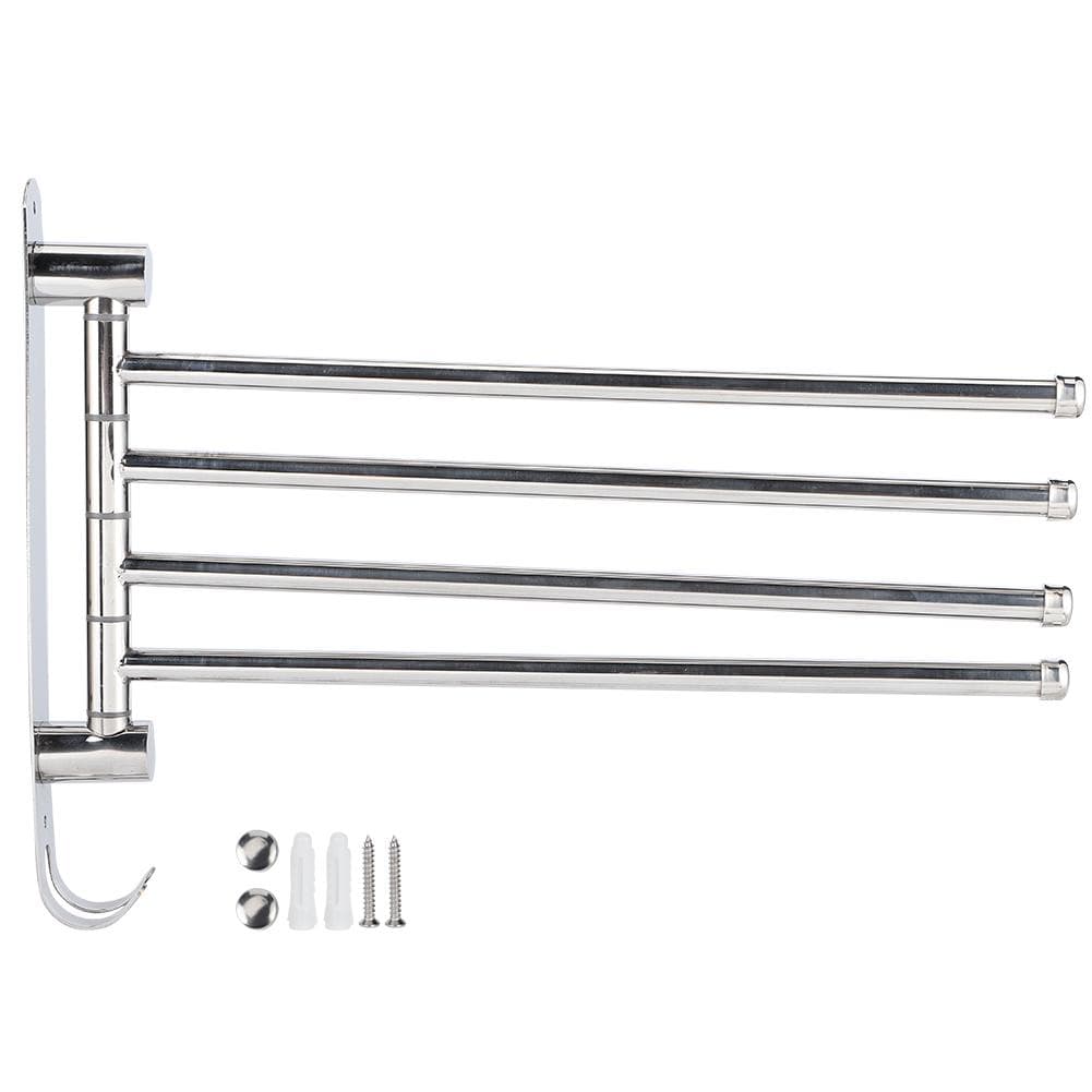 WallHanging Stainless Steel 180 degrees Rotating Towel Rack Hanger with 4 Rods for Bathroom Toilet