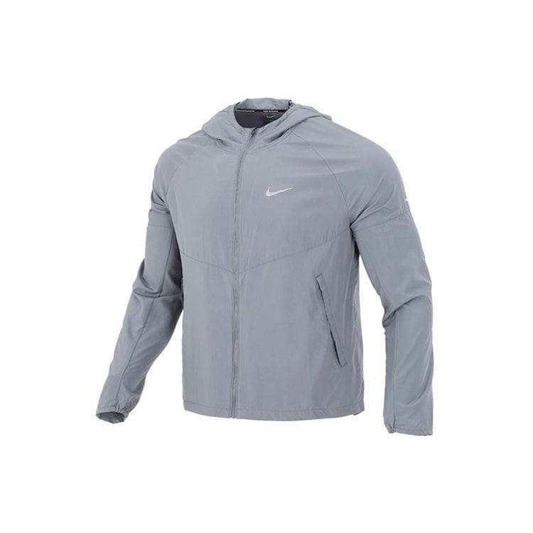 Nike Reflective Logo Print Woven Running Hooded Jacket Men Outerwear Grey DD4747-084 L