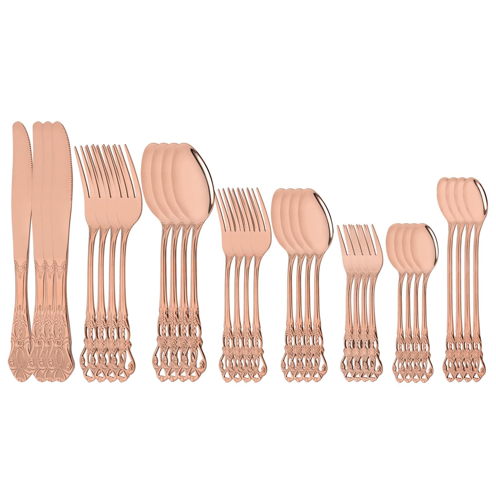 6/8/32Pcs Western Stainless Steel Cutlery Set Rose Gold Dinnerware Kitchen Tableware Knives Forks Spoons Utensils 32pcs service for 4