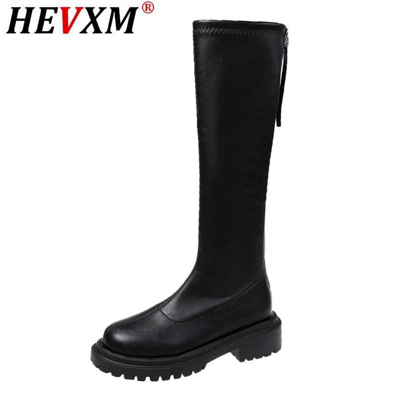 Stretch Rubber Boots Women Boots Winter Shoes Low Heel Short Boots Round Toe Knight Boots 35 black