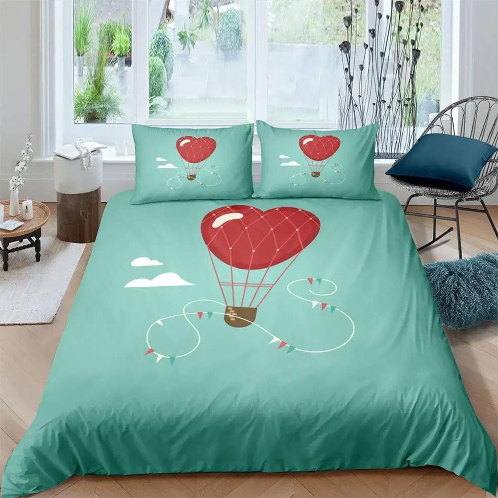 Air Balloon Duvet Cover Set Romantic Balloon Bedding Set Extreme Sports Games Comforter Cover Romantic Trip Twin Quilt Cover 135X200cm-2pcs