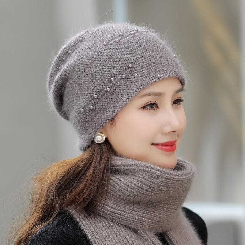 Autumn and Winter Middle-aged and Elderly Rabbit Fur Beret Hats Female Thickened Warm and Cold Earmuffs Baotou Caps One size