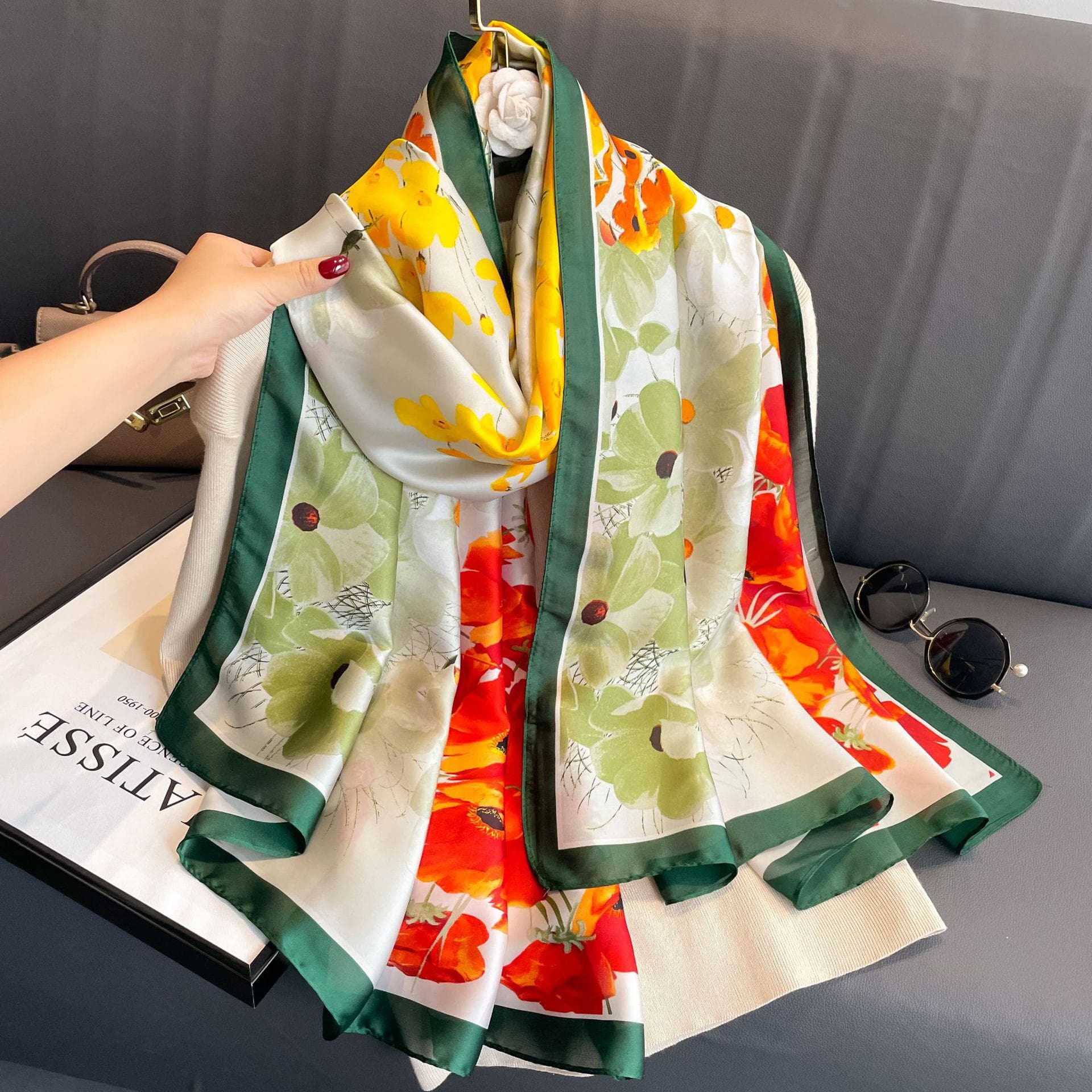High-End Summer Silk Scarf - Long, Fashionable Sunscreen Shawl for Women 90x180