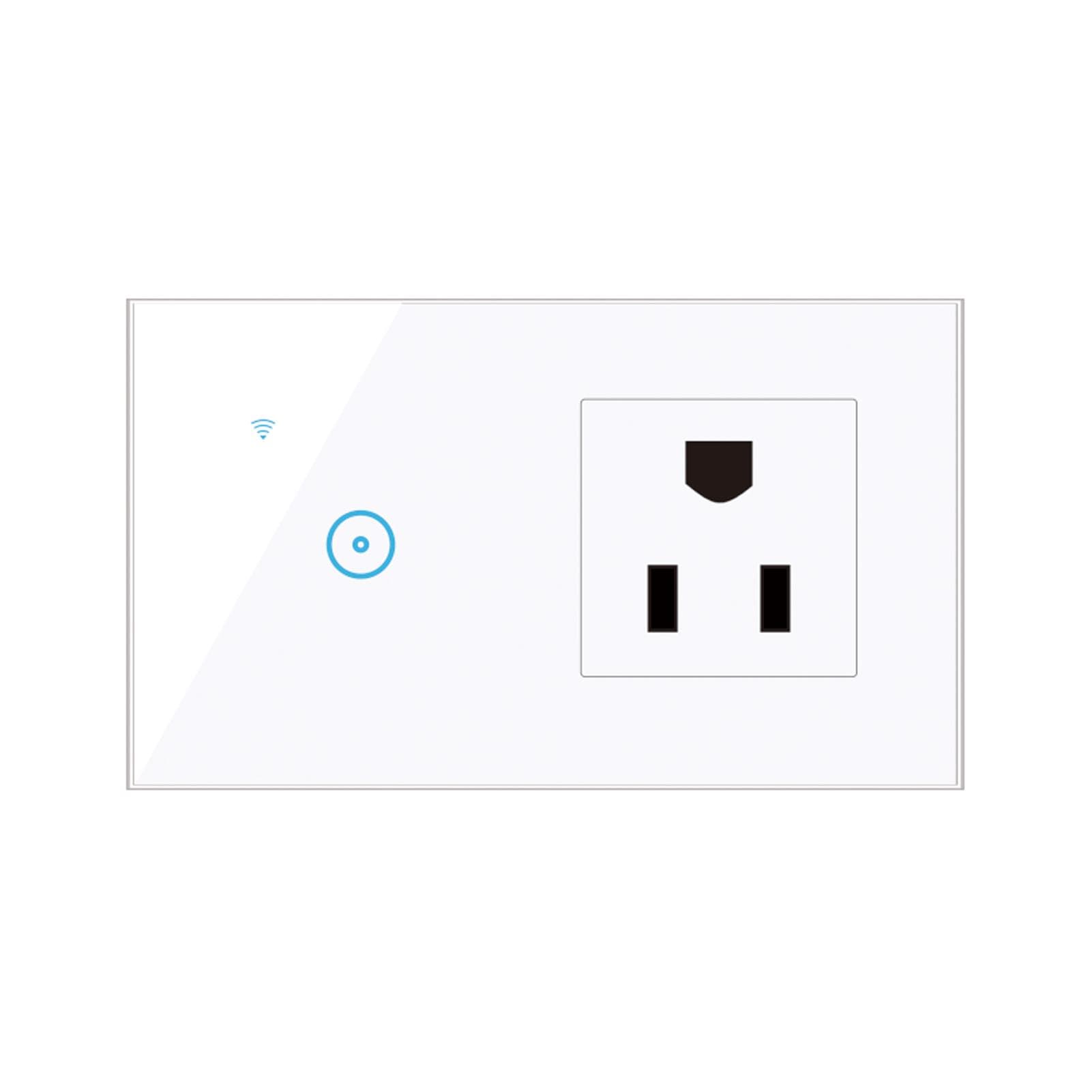 95-250V Wi-Fi Smart Wall Outlet with 3 Gang Touch Light Switch Smart Life APP Remote Control, Voice Control, Touch Control Compatible 1 Gang & US Standard white
