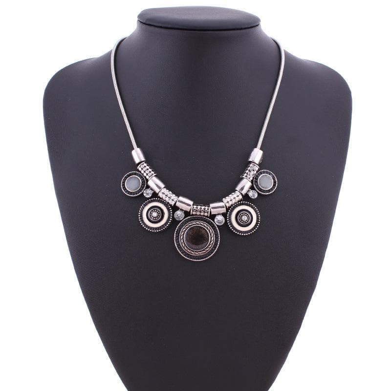 Gem Necklace Ethnic Style Accessories Colored Rhinestone Sweater Chain Personalized Retro Oil Drip Jewelry black