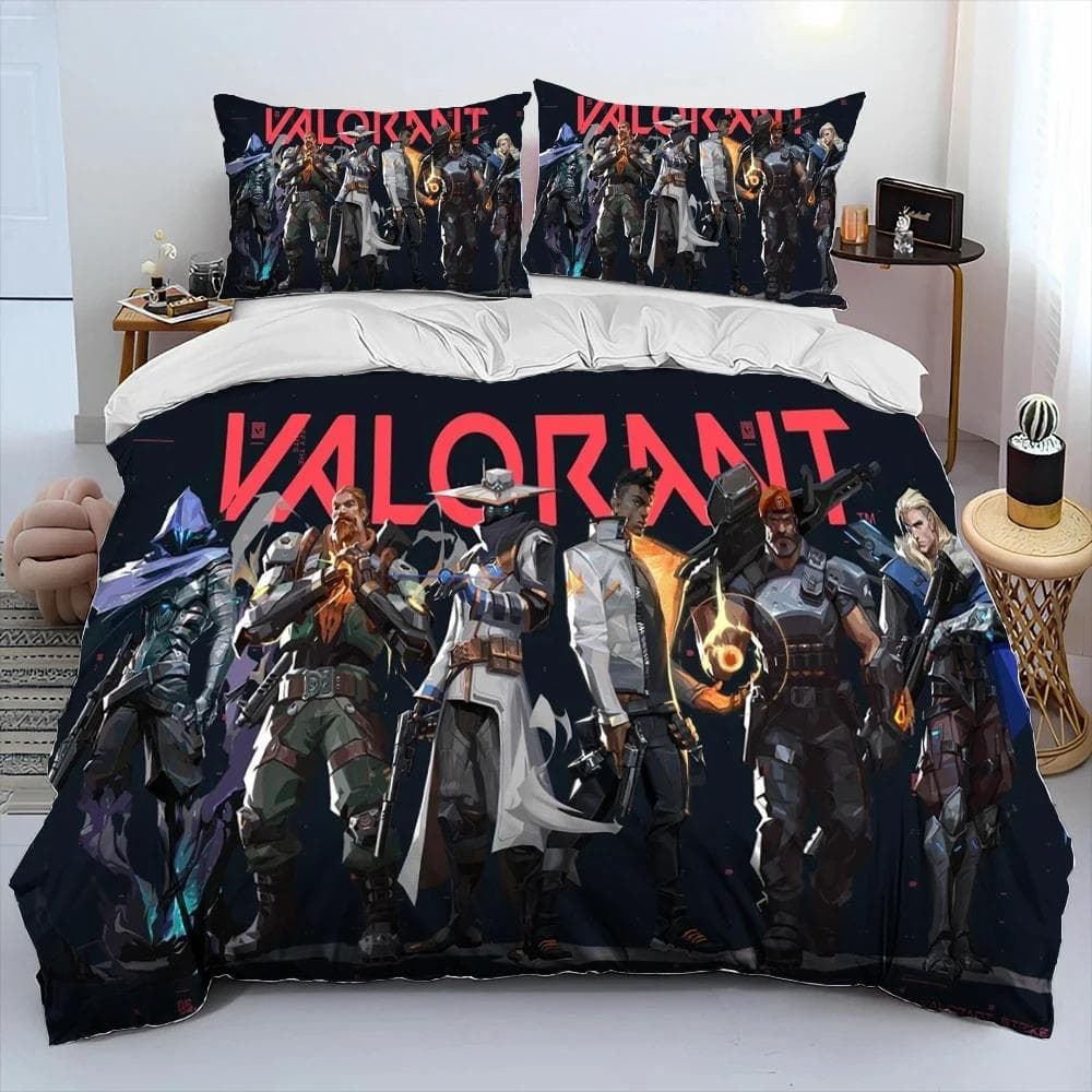 3D VALORANT Game Gamer Cartoon Comforter Bedding Set,Duvet Cover Bed Set Quilt Cover Pillowcase,king Queen Size Bedding Set Boys 70x133cm 2pcs