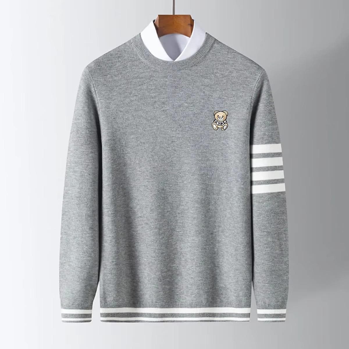 2025 Autumn Winter Men Mock Neck Pullovers Men Casual Knitted Sweater Men Knit Pullover Tops Male Knitwear Sweaters XXL grey