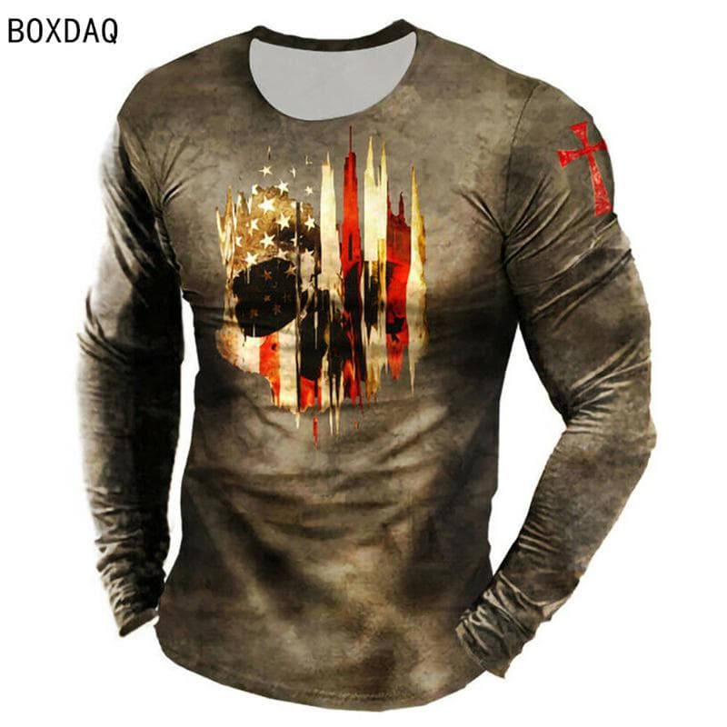 3D Heroic Templar T Shirt Men's Long Sleeve All-match Tops Fashion Street Hip Hop Cool Clothing Men Casual TShirts Oversized 6XL 5XL