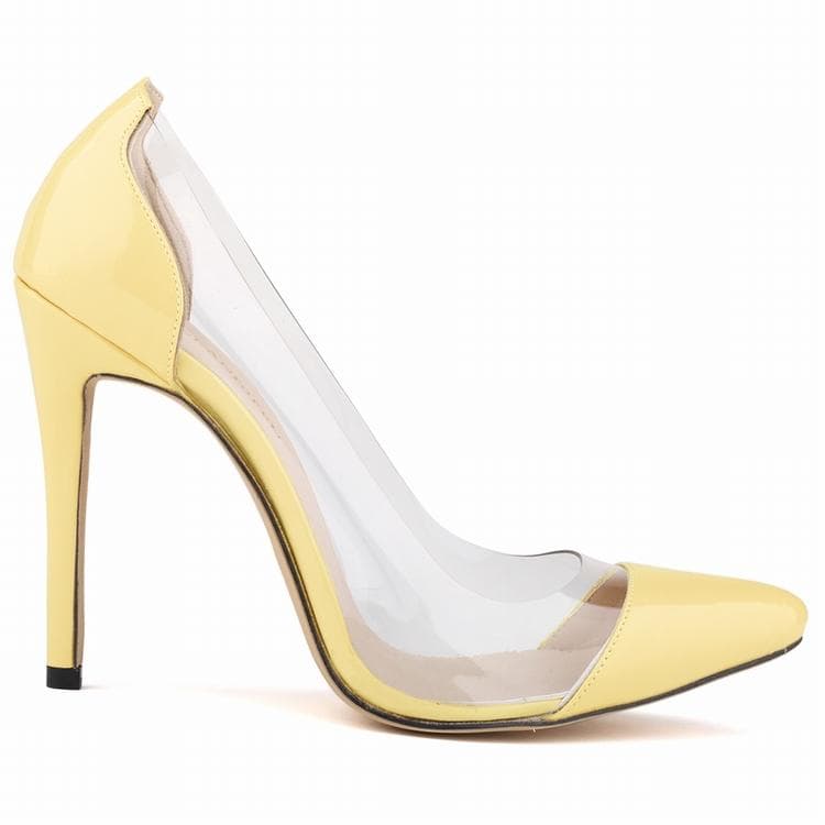 LOSLANDIFEN Women Pumps Patent Leather Shoes Woman High Heels Pointed Toe Thin Heel Fashion Party Wedding shoe 41 yellow