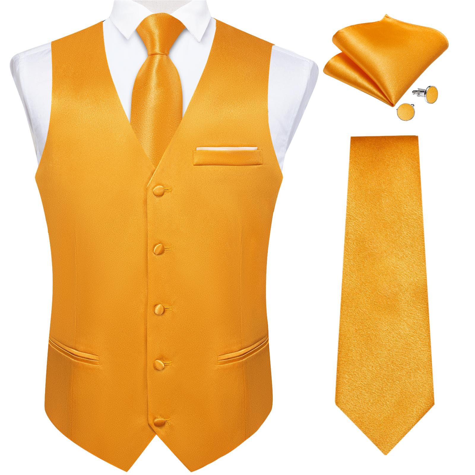 Dibangu Mens Yellow Paisley Vest Suit Waistcoat Hanky Cufflinks Tie Set Wedding 2XL
