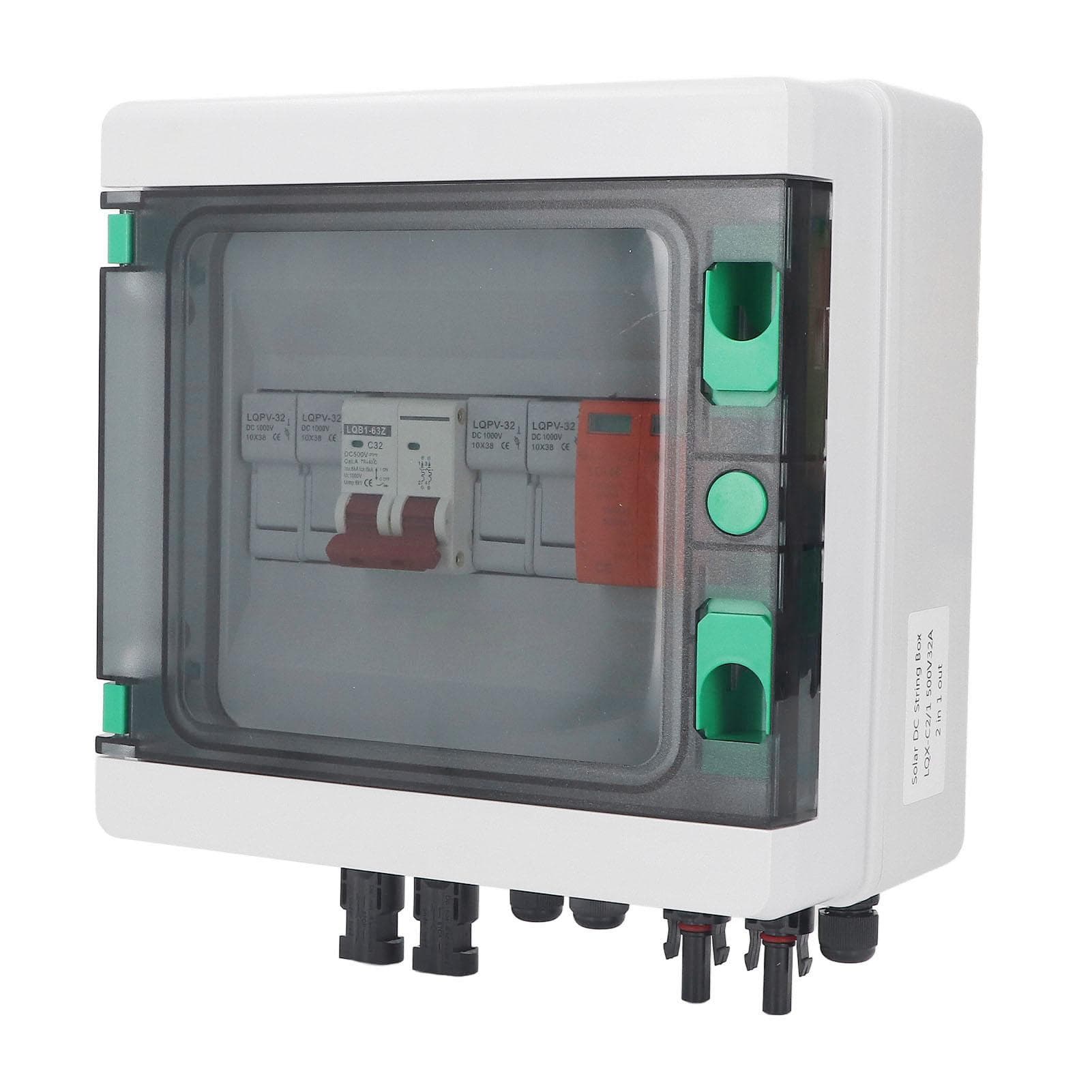 PV Combiner Box 2 String Waterproof Solar Combiner Box with 15A Fuse 32A Circuit Breaker DC500V